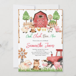 Invitación Red Farm Animals Baby Shower