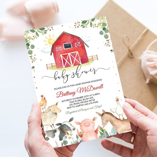 Invitación Red Farm Animals Boy Baby Shower (Subido por el creador)