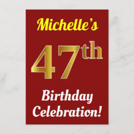 Invitación Red, Faux Gold 47th Birthday Celebration + Name