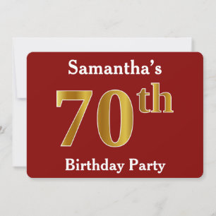 Invitación Red, Faux Gold 70th Birthday Party + Custom Name
