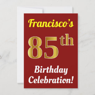Invitación Red, Faux Gold 85th Birthday Celebration + Name
