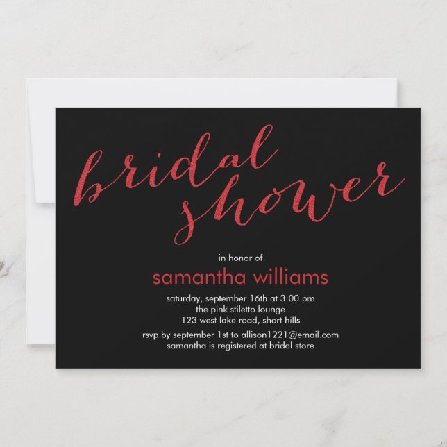 Invitación Red Faux Purpurina Bridal Shower (Anverso)