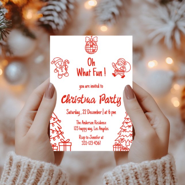 Invitación Red Festive Holiday | Oh What Fun Christmas Party  (Subido por el creador)
