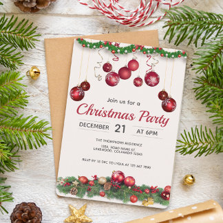 Invitación Red Festive Ornaments Modern Christmas