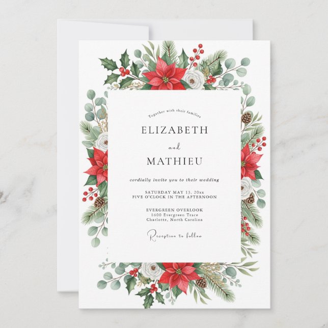 Invitación Red Festive Winter Wedding (Anverso)