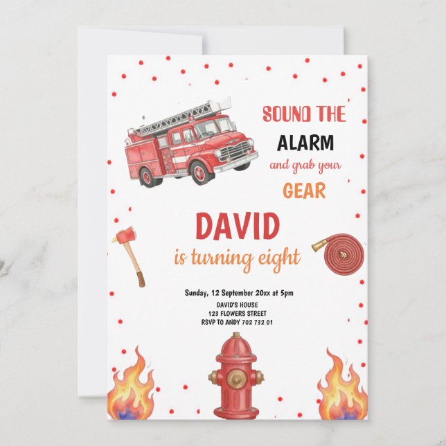 INVITACIÓN RED FIREFIGHTER BIRTHDAY PARTY INVITATION (Anverso)