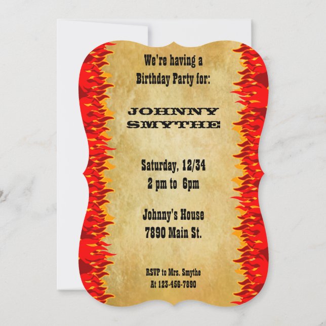 Invitación Red Flames Western BBQ Fiesta (Reverso)