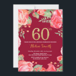 Invitación Red Floral 60th Birthday Gold Purpurina Borgoña Re<br><div class="desc">Invitación a los 60 Años de la Floral Roja para las mujeres. Flor Floral Botánica de acuarela. Brillantina dorada. Fondo Rojo Borgoña. Flores Florales De Peonies Rosados. Cumpleaños de adultos. Para una mayor personalización,  haga clic en el botón "Personalizar" y utilice nuestra herramienta de diseño para modificar esta plantilla.</div>