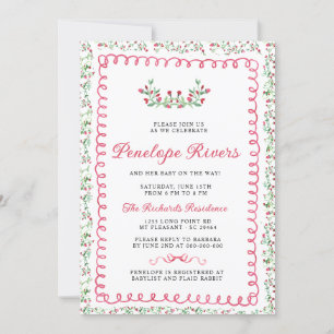 Invitación Red Floral Garden Baby Shower Grandmillennial