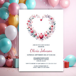 Invitación Red Floral Heart Baby Shower
