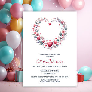 Invitación Red Floral Heart Baby Shower