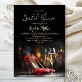 Invitación Red Floral High Heel Shoes Bridal Shower