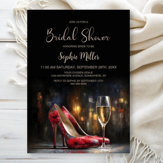 Invitación Red Floral High Heel Shoes Bridal Shower (Subido por el creador)