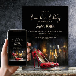 Invitación Red Floral High Heel Shoes Brunch and Bubbly