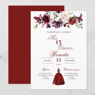 Invitación Red Floral Quinceañera Invitation Spanish
