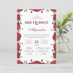 Invitación Red Floral Quinceañera Spanish 