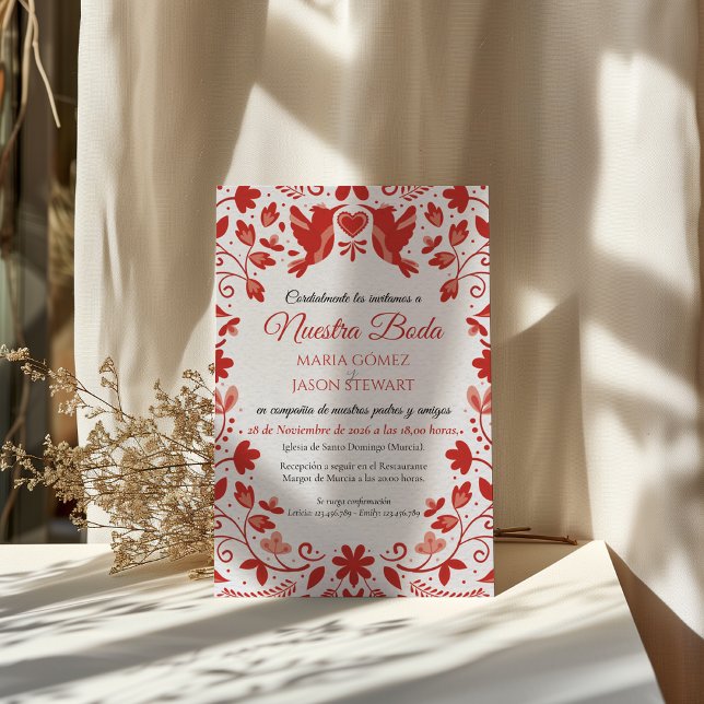Invitación Red Floral Romantic Aesthetic Spanish Wedding (Red Floral Romantic Aesthetic Spanish Wedding Invitation)