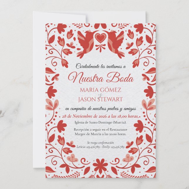 Invitación Red Floral Romantic Aesthetic Spanish Wedding (Anverso)