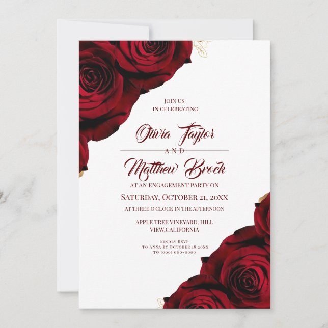 Invitación Red Floral Rustic Engagement Party   (Anverso)