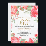 Invitación Red Floral Sorpresa 60 cumpleaños Purpurina de oro<br><div class="desc">Invitación de cumpleaños número 60 para mujeres a la Red Floral Sorpresa. Flor floral botánica acuarela.Brillantina dorada. Flores Florales De Peonies Rosados. Cumpleaños de adultos.
Para más personalización,  haga clic en el botón "Personalizar" y utilice nuestra herramienta de diseño para modificar esta plantilla.</div>