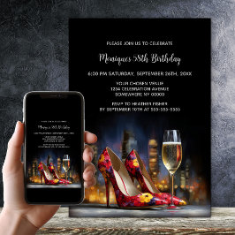 Invitación Red Floral Stiletto Shoes Birthday Party