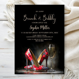 Invitación Red Floral Stiletto Shoes Brunch and Bubbly