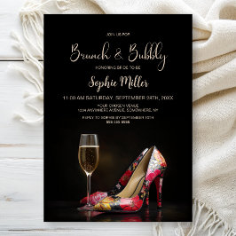 Invitación Red Floral Stiletto Shoes Brunch and Bubbly