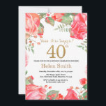 Invitación Red Floral Surprise 40th Birthday Gold Purpurina<br><div class="desc">Invitación de cumpleaños 40 a mujeres por la Red Floral Surprise. Flor Floral Botánica de acuarela. Brillantina dorada. Flores Florales De Peonies Rosados. Cumpleaños de adultos. Para una mayor personalización,  haga clic en el botón "Personalizar" y utilice nuestra herramienta de diseño para modificar esta plantilla.</div>