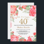 Invitación Red Floral Surprise 40th Birthday Gold Purpurina<br><div class="desc">Invitación de cumpleaños 40 a mujeres por la Red Floral Surprise. Flor Floral Botánica de acuarela. Brillantina dorada. Flores Florales De Peonies Rosados. Cumpleaños de adultos. Para una mayor personalización,  haga clic en el botón "Personalizar" y utilice nuestra herramienta de diseño para modificar esta plantilla.</div>