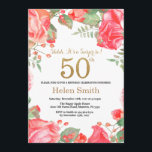 Invitación Red Floral Surprise 50th Birthday Gold Purpurina<br><div class="desc">Invitación a los 50 Años de Red Floral Surprise. Flor Floral Botánica de acuarela. Brillantina dorada. Flores Florales De Peonies Rosados. Cumpleaños de adultos. Para una mayor personalización,  haga clic en el botón "Personalizar" y utilice nuestra herramienta de diseño para modificar esta plantilla.</div>