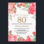 Invitación Red Floral Surprise 80th Birthday Gold Purpurina<br><div class="desc">Invitación de cumpleaños 80 a mujeres por sorpresa de la floral roja. Flor Floral Botánica de acuarela. Brillantina dorada. Flores Florales De Peonies Rosados. Cumpleaños de adultos. Para una mayor personalización,  haga clic en el botón "Personalizar" y utilice nuestra herramienta de diseño para modificar esta plantilla.</div>