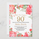 Invitación Red Floral Surprise 90th Birthday Gold Purpurina<br><div class="desc">Invitación de cumpleaños 90 a mujeres de Red Floral Surprise. Flor Floral Botánica de acuarela. Brillantina dorada. Flores Florales De Peonies Rosados. Cumpleaños de adultos. Para una mayor personalización,  haga clic en el botón "Personalizar" y utilice nuestra herramienta de diseño para modificar esta plantilla.</div>