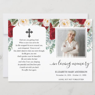 Invitación Red Floral Watercolor Photo Funeral Program
