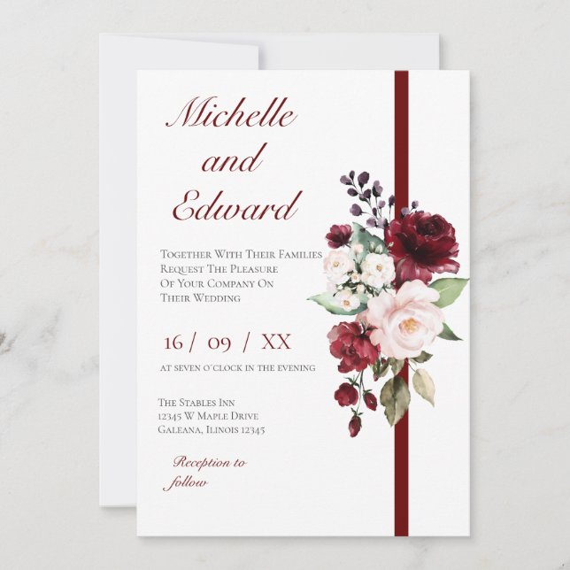 Invitación Red Floral Wedding Invitation (Anverso)