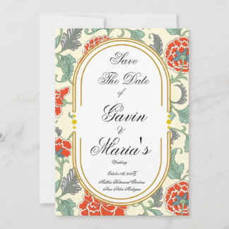Invitación Red Florals with Green Leaves