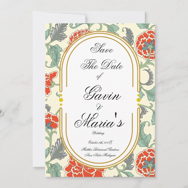 Invitación Red Florals with Green Leaves (Anverso)