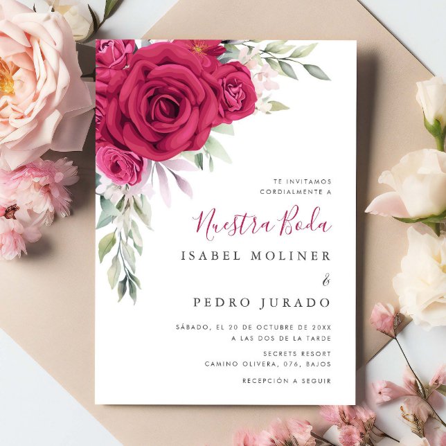 Invitación Red Flower Bouquet Nuestra Boda Boda español (Subido por el creador)