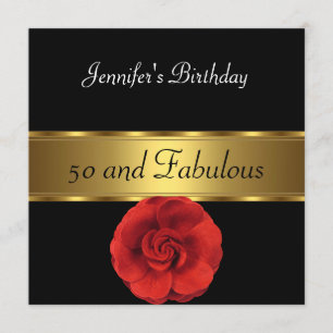 Invitación Red Flower Gold Fabulous 50