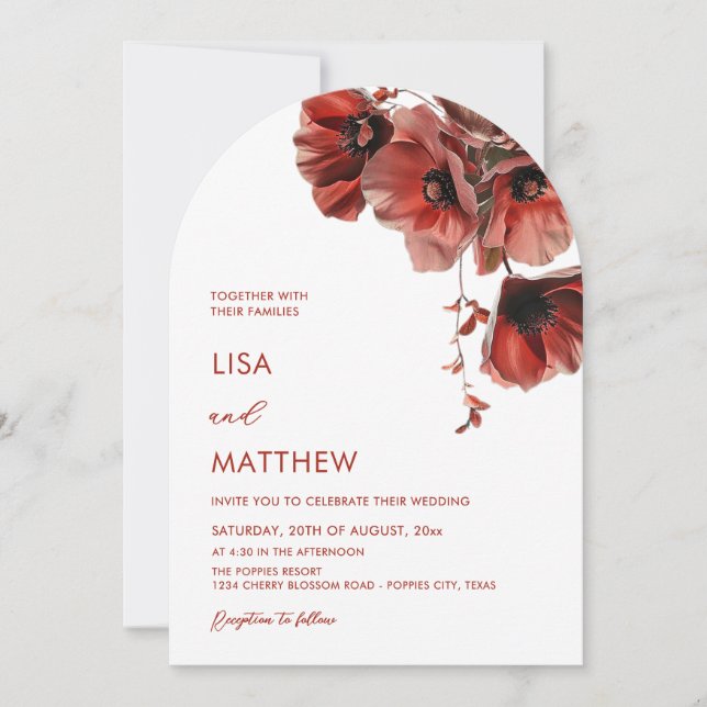 Invitación Red Flowers White (Anverso)