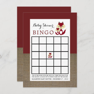 Invitación Red Fox Burlap Baby Shower Bingo