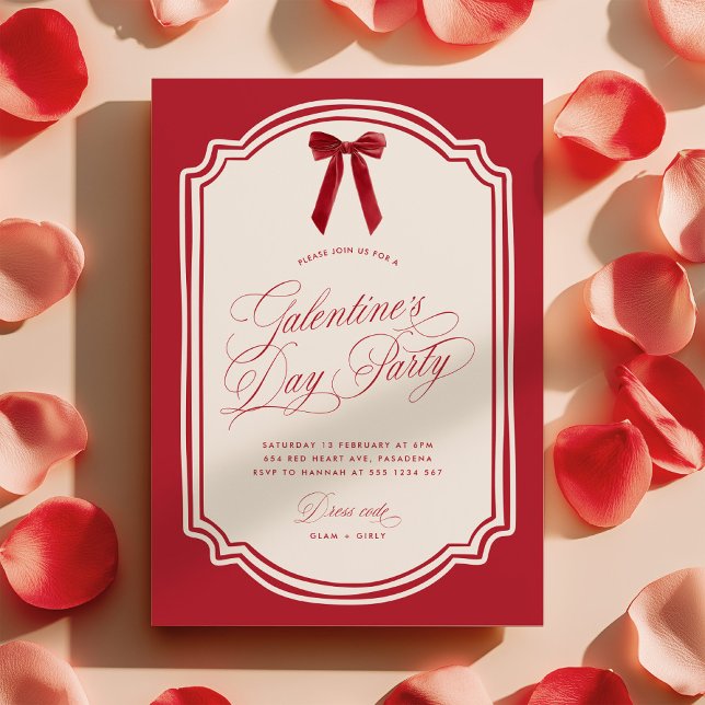 Invitación Red Galentine's Day Party Invitation with Bow (Subido por el creador)