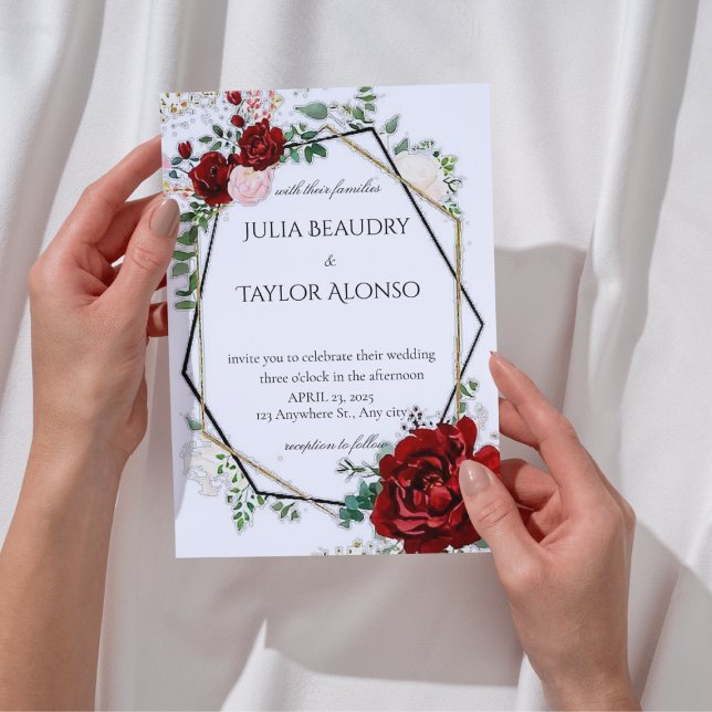 Invitación red Geometric Floral Wedding Invitation (Subido por el creador)
