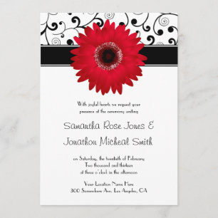 Invitación Red Gerbera Daisy con Boda de diseño de pergamino 