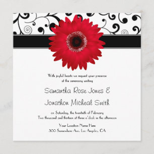 Invitación Red Gerbera Daisy con Boda de diseño de pergamino