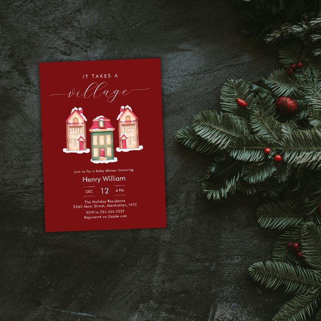 Invitación Red Gingerbread It Takes A Village Boy Baby Shower (Red Gingerbread It Takes A Village Boy Baby Shower Invitation)
