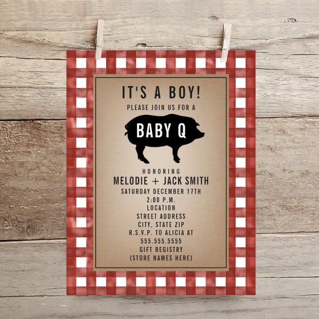 Invitación Red Gingham Baby Q Baby Shower (Subido por el creador)