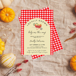 Invitación Red Gingham Baby Shower moderno de crecimiento loc