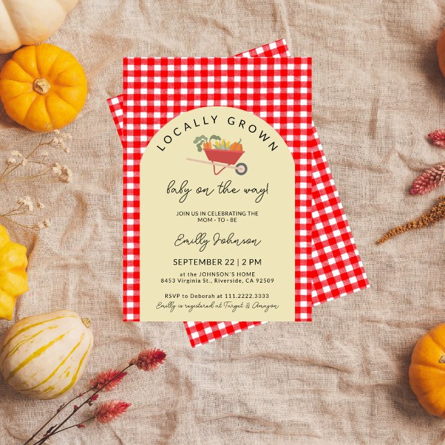 Invitación Red Gingham Baby Shower moderno de crecimiento loc (Subido por el creador)
