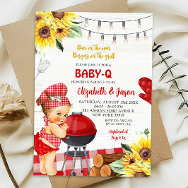 Invitación Red Gingham Backyard Baby-Q Chica Baby Shower