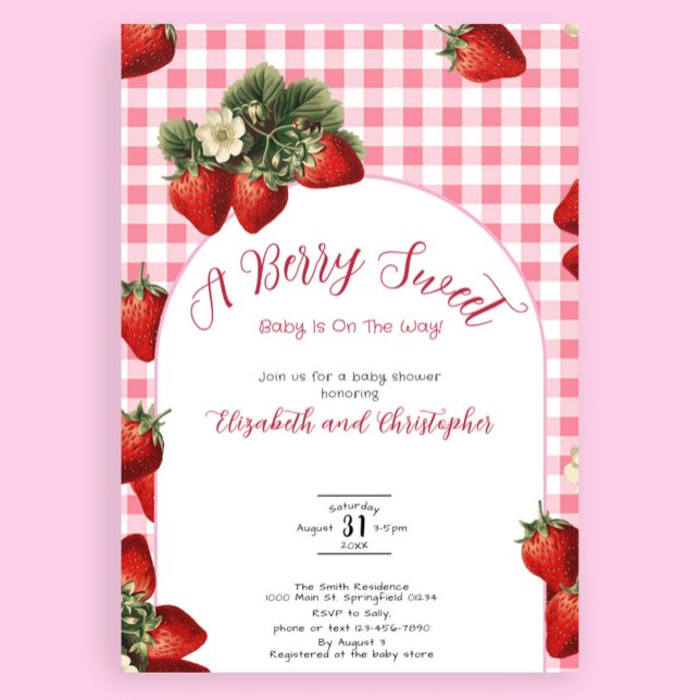 Invitación Red Gingham Berry Sweet Strawberry Baby Shower (Subido por el creador)